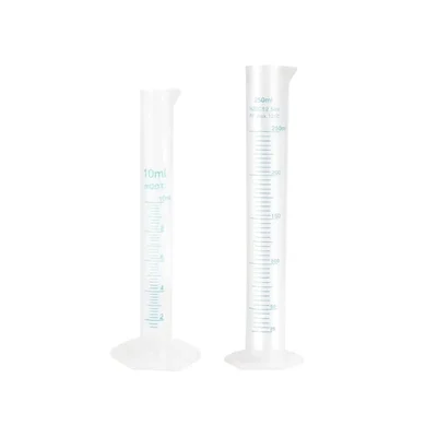 VVS 10ml 250ml Polypropylene Pack of 2 Measuring Cylinder Lab Hexagonal Base Blue Scale