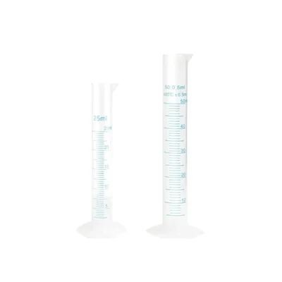 VVS 25ml 50ml Polypropylene Pack of 2 Measuring Cylinder Lab Hexagonal Base Blue Scale