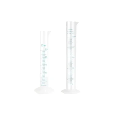 VVS 25ml & 250ml Polypropylene Pack of 2 Measuring Cylinder Lab Hexagonal Base Blue Printed Graduation