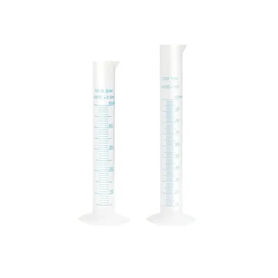 VVS 50ml 100ml Polypropylene Pack of 2 Measuring Cylinder Lab Hexagonal Base Blue Scale