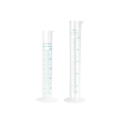 VVS 50ml 250ml Polypropylene Pack of 2 Measuring Cylinder Lab Hexagonal Base Blue Scale