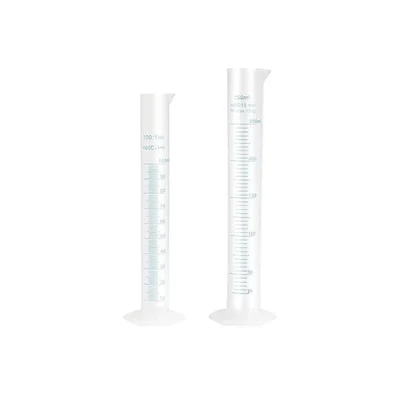 VVS Polypropylene Measuring Cylinder Combo Pack of 2, 100ml & 250ml Hexagonal Base Printed Graduations Lab Testing