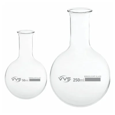 VVS 250ml 50ml Pack of 2 Round Bottom Boiling Flask Borosilicate 3.3 Glass School College Lab Chemistry