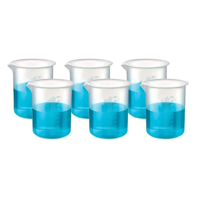 VVS 1000 ml Polypropylene Pack of 6 Plastic Beaker Clear Graduation Lab Liquid Mixing