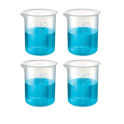 VVS 1000 ml Polypropylene Pack of 4 Plastic Beaker Clear Graduation Lab Liquid Mixing