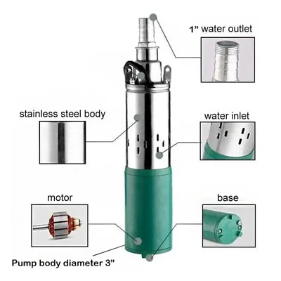 (Model - QGD 3S 12V-30) 150W DC 3 Inch Brush Type Borewell Water Pump for Agriculture & Domestic Water Supply