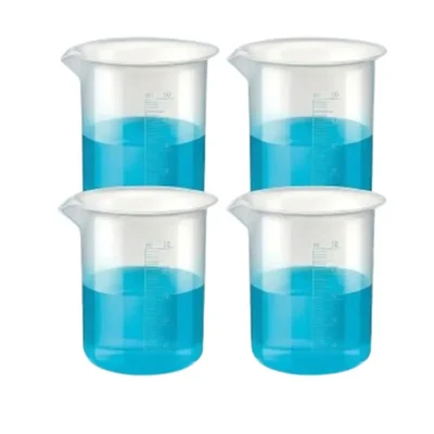 VVS 50 ml Polypropylene Plastic Beaker Pack of 4 for Chemistry Lab Clear Graduation Marks
