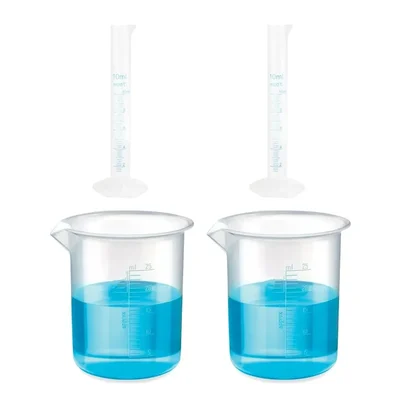 VVS 10ml Cylinder 25ml Beaker Polypropylene Lab Set Pack of 4 Blue Printed Graduation