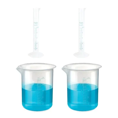 VVS 10ml Cylinder 50ml Beaker Polypropylene Lab Set Pack of 4 Blue Printed Graduation