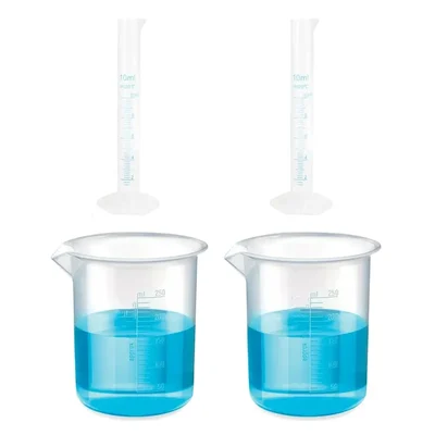 VVS 10ml Cylinder 250ml Beaker Polypropylene Lab Set Pack of 4 Blue Printed Graduation
