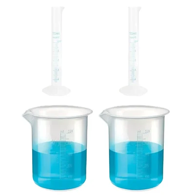 VVS 10ml Cylinder 500ml Beaker Polypropylene Lab Set Pack of 4 Blue Printed Graduation