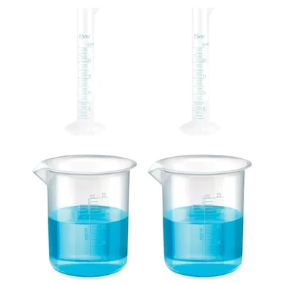 VVS 25ml Cylinder 25ml Beaker Polypropylene Lab Set Pack of 4 Blue Printed Graduation
