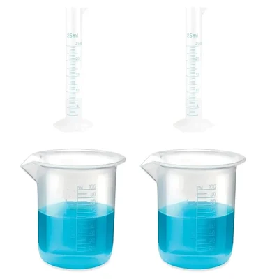 VVS 25ml Cylinder 100ml Beaker Polypropylene Lab Set Pack of 4 Blue Printed Graduation