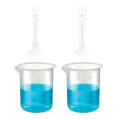 VVS 25ml Cylinder 500ml Beaker Polypropylene Lab Set Pack of 4 Blue Printed Graduation