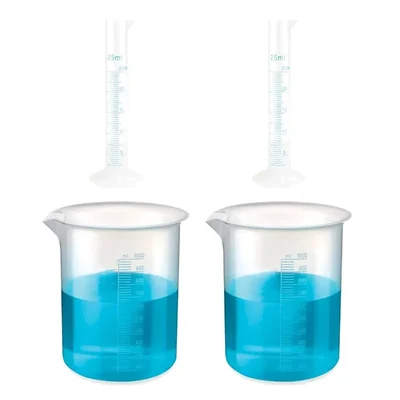 VVS 25ml Cylinder 1000ml Beaker Polypropylene Lab Set Pack of 4 Blue Graduation
