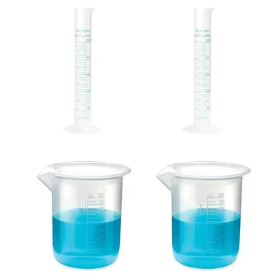 VVS 50ml Cylinder 100ml Beaker Polypropylene Lab Set Pack of 4 Blue Printed Graduation