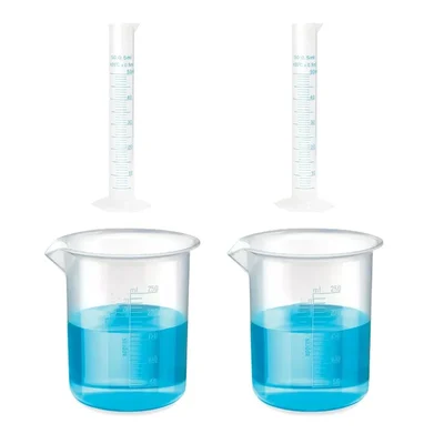 VVS 50ml Cylinder 250ml Beaker Polypropylene Lab Set Pack of 4 Blue Printed Graduation