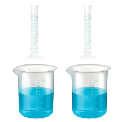 VVS 50ml Cylinder 500ml Beaker Polypropylene Lab Set Pack of 4 Blue Printed Graduation