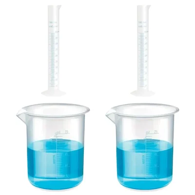 VVS 100ml Cylinder 25ml Beaker Polypropylene Lab Set Pack of 4 Blue Printed Graduation