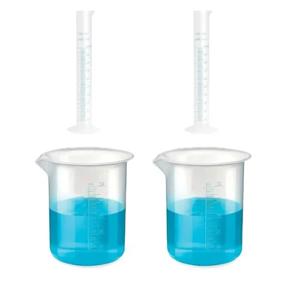 VVS 100ml Cylinder 50ml Beaker Polypropylene Lab Set Pack of 4 Blue Printed Graduation