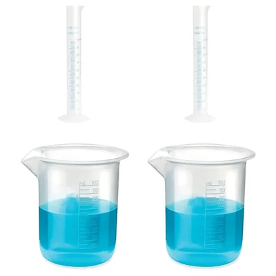 VVS 100ml Cylinder 100ml Beaker Polypropylene Lab Set Pack of 4 Blue Printed Graduation