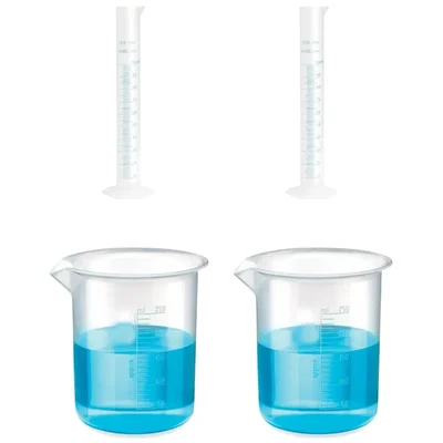VVS 100ml Cylinder 250ml Beaker Polypropylene Lab Set Pack of 4 Blue Printed Graduation
