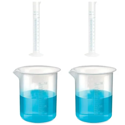 VVS 100ml Cylinder 500ml Beaker Polypropylene Lab Set Pack of 4 Blue Printed Graduation