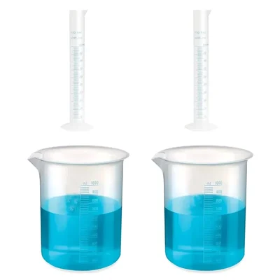 VVS 100ml Cylinder 1000ml Beaker Polypropylene Lab Set Pack of 4 Blue Graduation