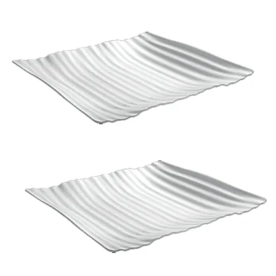 11.25 Inch White Melamine Swiss Platter (Pack of 2), Medium Shatterproof Rectangular Platter for Appetizers, Entrees