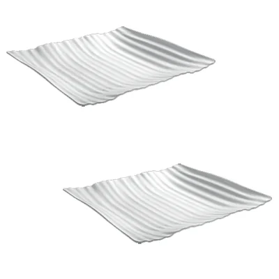 8.5 Inch White Melamine Swiss Platter (Pack of 2), Medium Shatterproof Rectangular Platter for Appetizers, Entrees