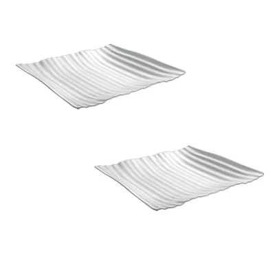 7.5 Inch White Melamine Swiss Platter (Pack of 2), Medium Shatterproof Rectangular Platter for Appetizers, Entrees