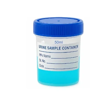 VVS 50ml Pack of 100pcs Sterile Container Plastic Urine Cups with Lid ID Label Disposable Specimen Lab Testing