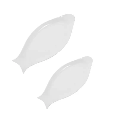 14 & 16 Inch White Melamine Fish Platter (Pack of 2), Large Serving Platter & Shatterproof for Fish, Seafood Spreads