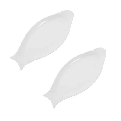 16 Inch White Melamine Fish Platter (Pack of 2), Large Serving Platter & Shatterproof for Whole Fish, Seafood Spreads