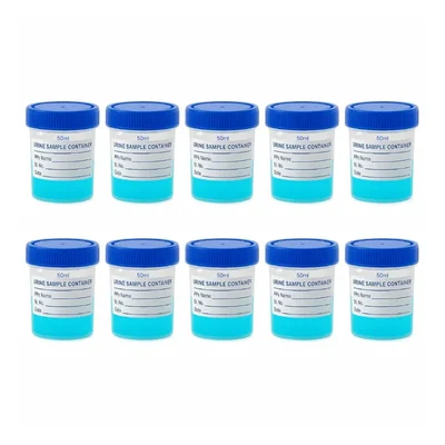 VVS 50ml Pack of 10pcs Polypropylene Urine Sample Container With Lid Leak Proof School College Chemistry Laboratory