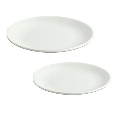14 Inch White Melamine Bamboo Platter (Pack of 2), Shatterproof Bamboo-Textured Platter Set for Sushi, Appetizers