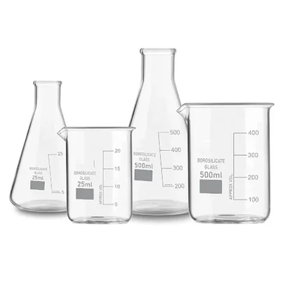 VVS 500 ml 25 ml Lab Beaker & Conical Flask Graduation Marks Borosilicate 3.3 Glass(2 Beaker and 2 Conical Flask)