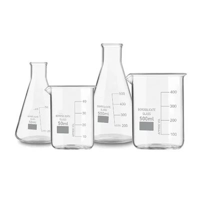 VVS 500 ml 50 ml Set of 4 Lab Beaker & Conical Flask Borosilicate 3.3 glass (2 Beaker and 2 Conical Flask)