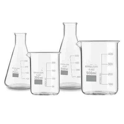 VVS Borosilicate Glass Conical Flask & Beaker Set (250ml & 500ml) for School, College & Chemistry Laboratory