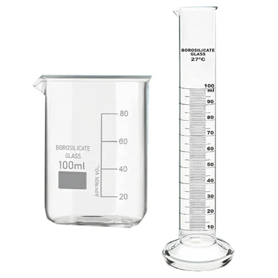 VVS Borosilicate 3.3 Glass 100ml Beaker & 100ml Measuring Cylinder Round Base Set for School & College Lab (106 chars)