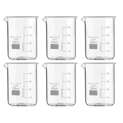 VVS 50ml Borosilicate 3.3 Glass Pack of 6 Chemistry Lab Beakers Graduation Marks Clear