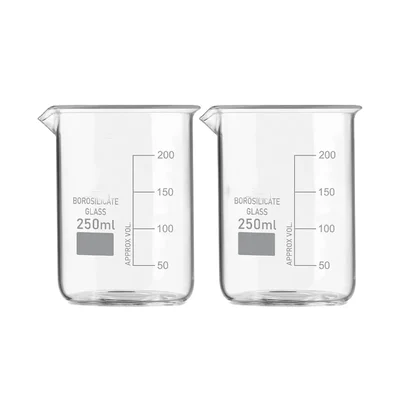 VVS 250ml Borosilicate 3.3 Glass Pack of 2 Chemistry Lab Beakers Graduation Marks Clear