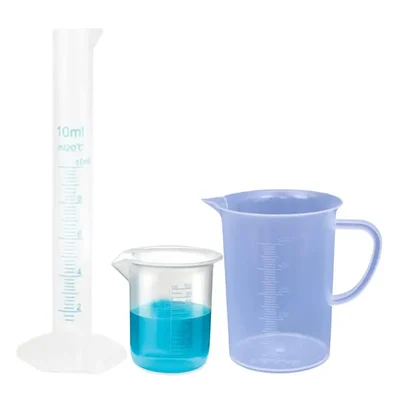 VVS 10ml Cylinder 100ml Beaker & 500ml Jug Set Polypropylene Chemistry Lab Measuring Autoclavable Tapered Spout