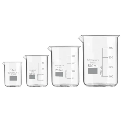VVS Borosilicate 3.3 Glass 10ml, 100ml, 250ml & 500ml Beaker Set Lab Heat Resistant