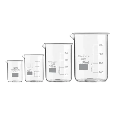 VVS Borosilicate 3.3 Glass 10ml, 100ml, 500ml & 1000ml Beaker Set Lab Heat Resistant