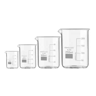 VVS Borosilicate 3.3 Glass 25ml, 50ml, 100ml & 250ml Beaker Set Lab Heat Resistant