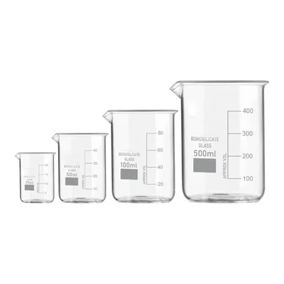 VVS Borosilicate 3.3 Glass 25ml, 50ml, 100ml & 500ml Beaker Set Lab Heat Resistant