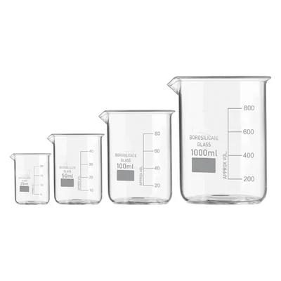 VVS Borosilicate 3.3 Glass 25ml, 50ml, 100ml & 1000ml Beaker Set Lab Heat Resistant