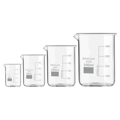 VVS Borosilicate 3.3 Glass 25ml, 100ml, 250ml & 500ml Beaker Set Lab Heat Resistant