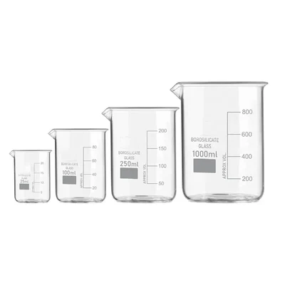 VVS Borosilicate 3.3 Glass 25ml, 100ml, 250ml & 1000ml Beaker Set Lab Heat Resistant